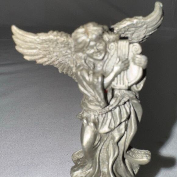 VTG Fort USA Bell w/Guardian Angel Playing Lyre Bell Solid Pewter 3 1/2" Tall - Picture 2 of 9